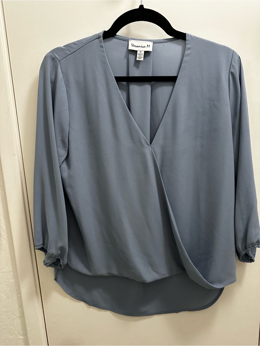 Veronica M Dusty Blue V-Neck Wrap-Front Blouse